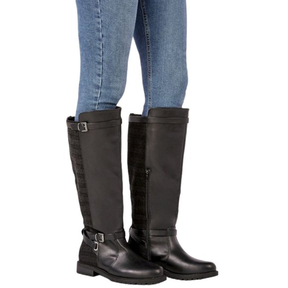 NIB JUSTFAB ZENITH PATTERNED RIDING BOOT (Black 7.5 & 8.5) - Picture 2 of 13